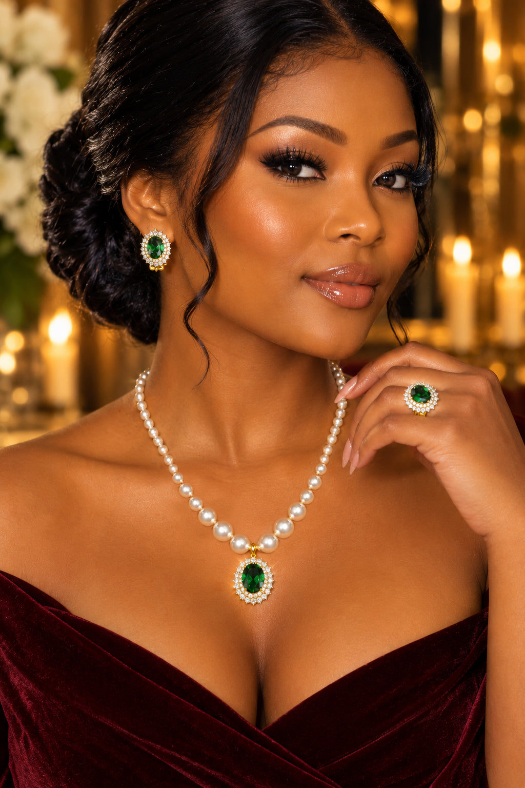PARURE  EN  ZIRCON VERT EMERAUDE - PLAQUÉ OR 18K®