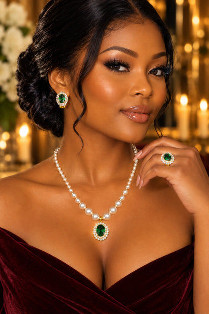 PARURE  EN  ZIRCON VERT EMERAUDE - PLAQUÉ OR 18K®