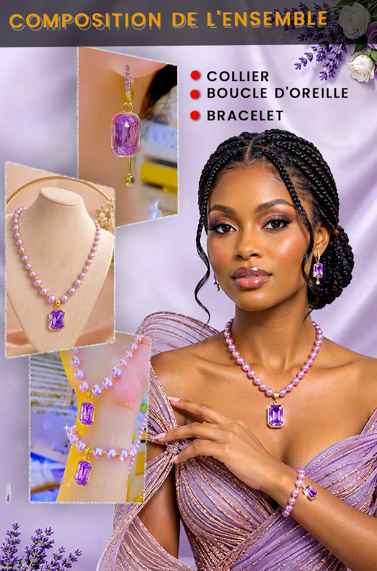 PERLES VIOLETTES & PENDENTIF ZIRCONE – PLAQUÉ OR 18K®