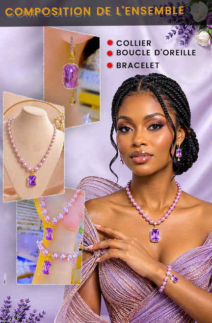 PERLES VIOLETTES & PENDENTIF ZIRCONE – PLAQUÉ OR 18K®