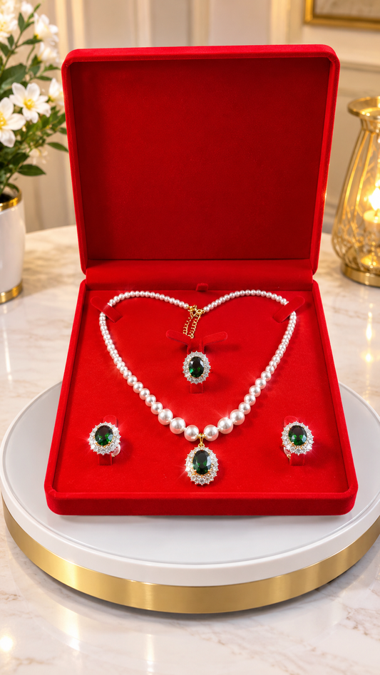 PARURE  EN  ZIRCON VERT EMERAUDE - PLAQUÉ OR 18K®