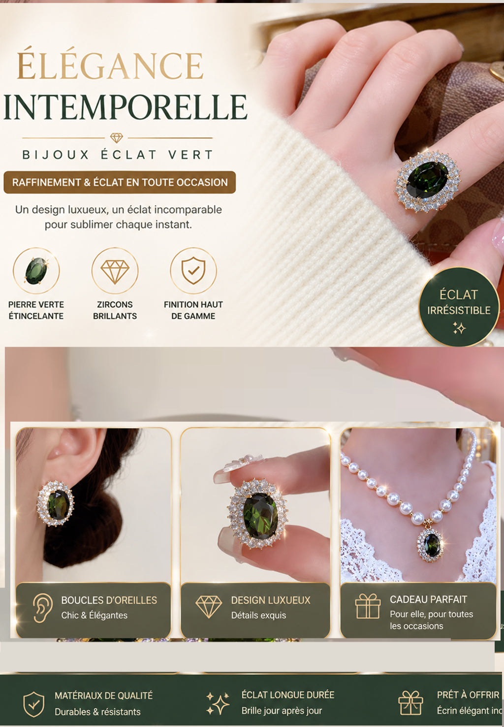 PARURE  EN  ZIRCON VERT EMERAUDE - PLAQUÉ OR 18K®